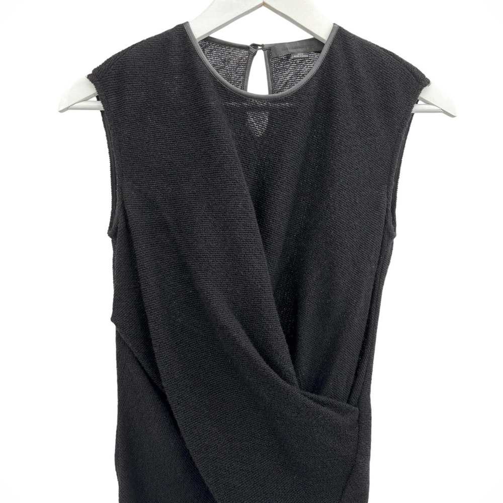 Alexander Wang Black Wool‎ Sleeveless Crossover Ruched Midi Dress Size 2 - Picture 2 of 8